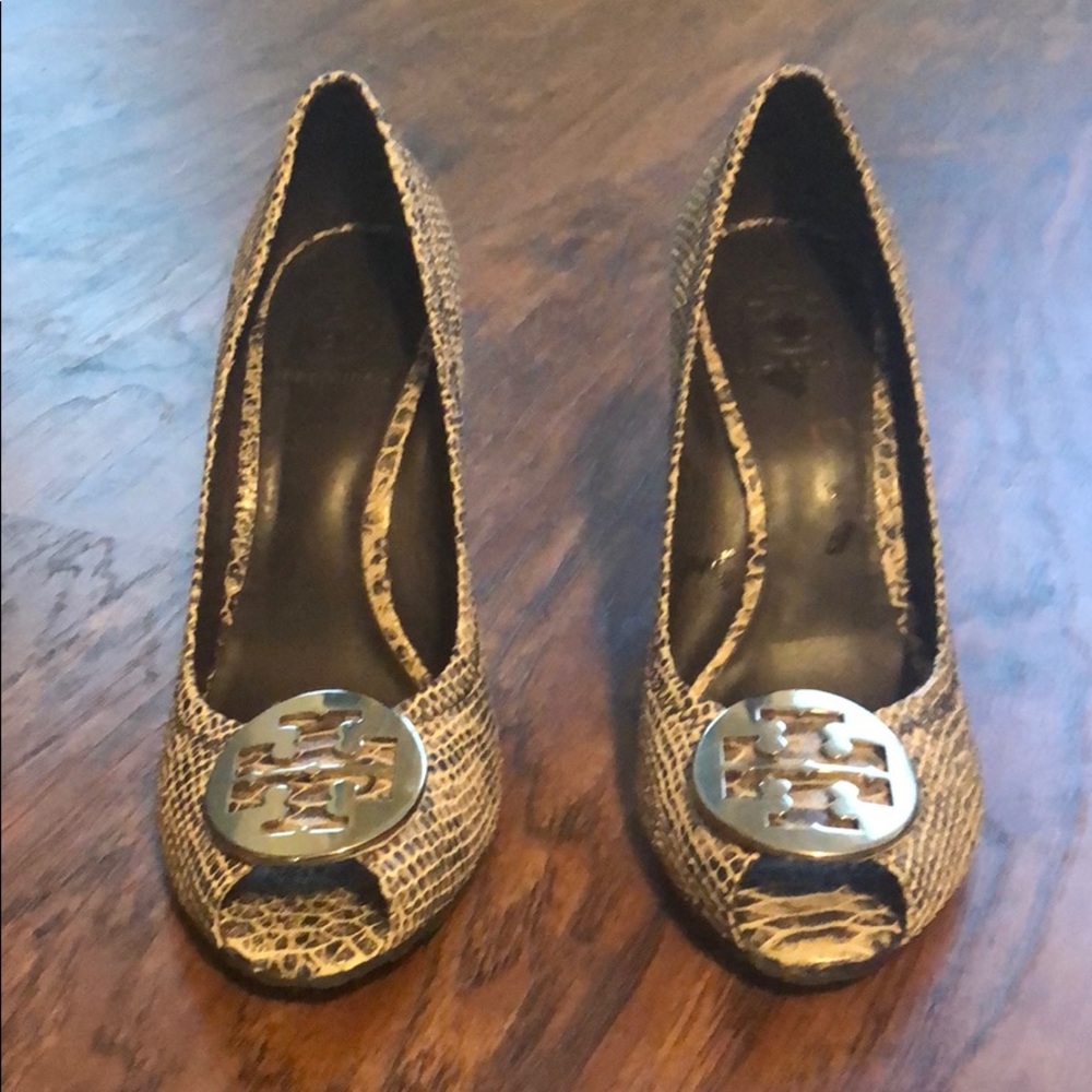 Tory Burch snake skin 4” wedge - barely worn